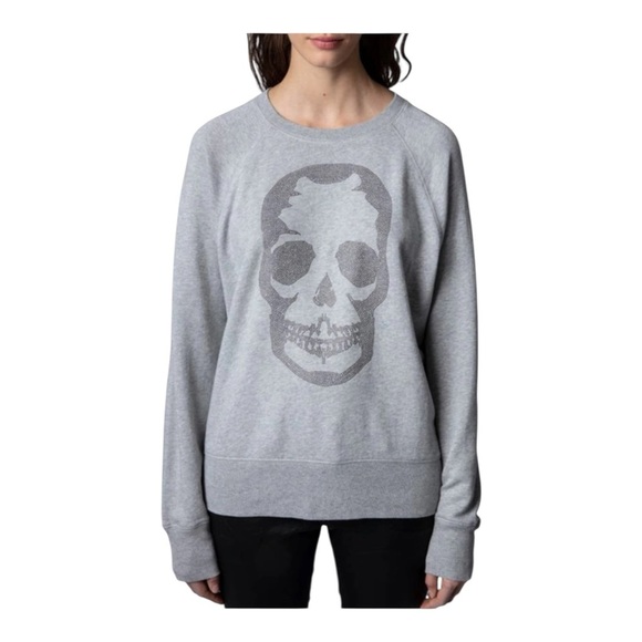 ZADIG & VOLTAIRE Skull Cotton & Modal Sweatshirt In Gris Chine NWT - Picture 1 of 4